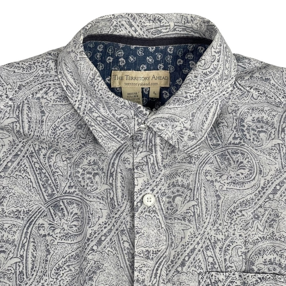 The Territory Ahead Paisley Shirt Mens Large Linen Blend Casual Button Up Beach